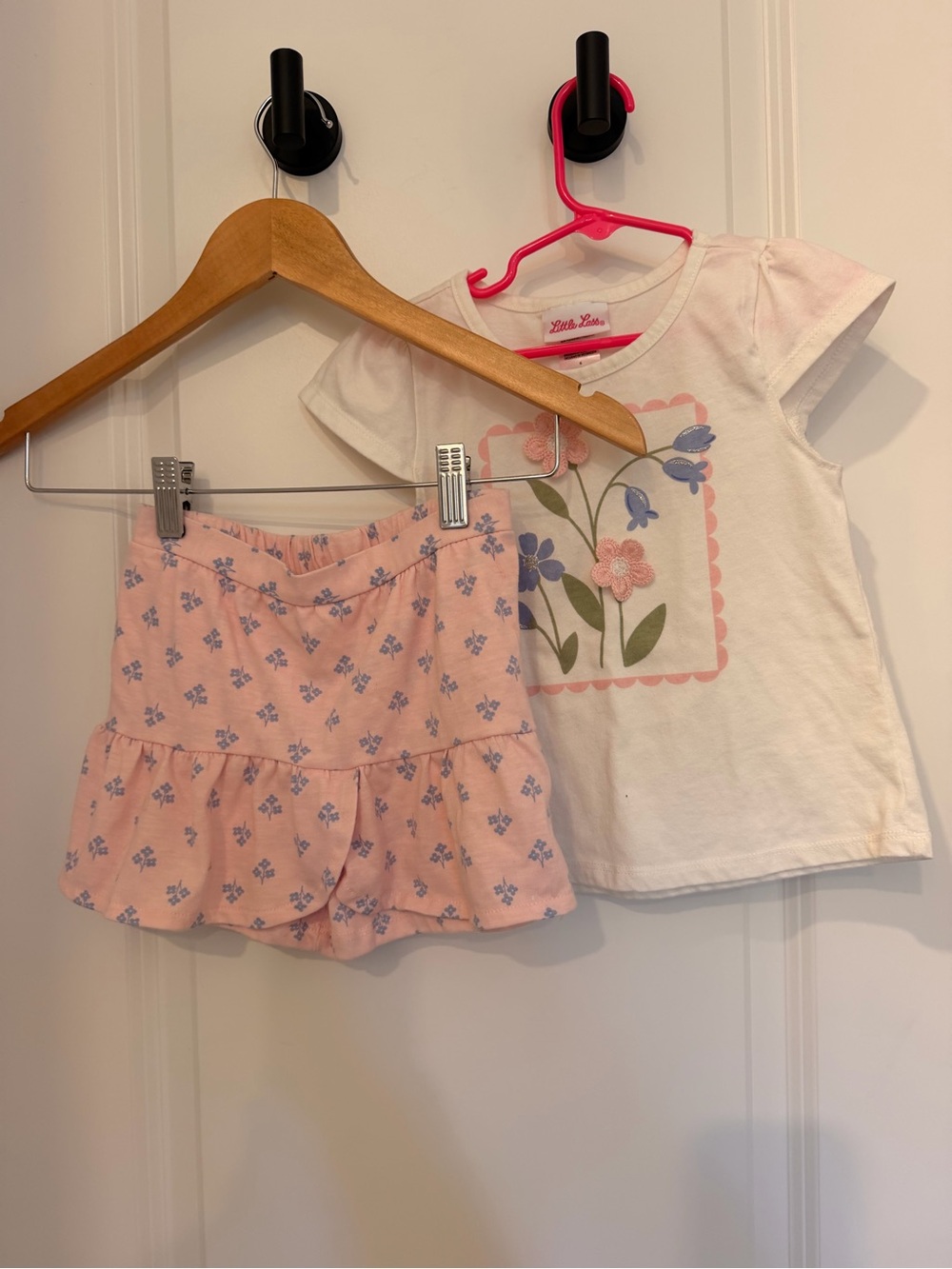 Little Lass Pink Floral Skort and White Floral Tee Set